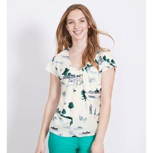 BODEN Ravello Silk Blend Blouse Sz 8 Silk Summer Park Scene, Green + Blue Sz 8